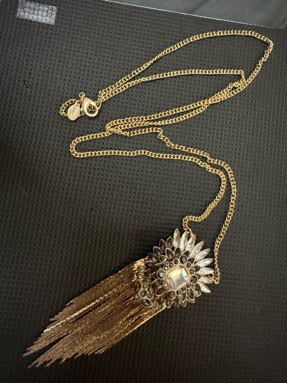 Express Gold-Tone Floral‎ Crystal Fringe Necklace 30”